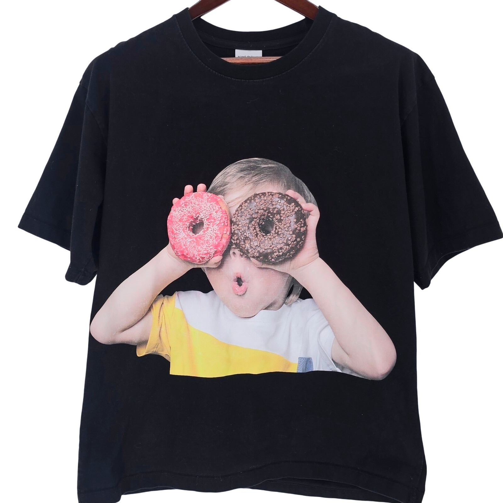 Acme De La Vie Adlv Black Graphic T-Shirt Kid Donut Print Size 1 Fade Streetwear